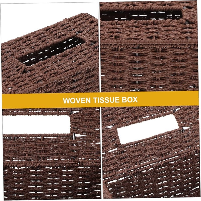 حامل صندوق المناديل المنسوج من القهوة لسطح المكتب، سلة تخزين مناديل الورق لغرفة المعيشة - Image 4